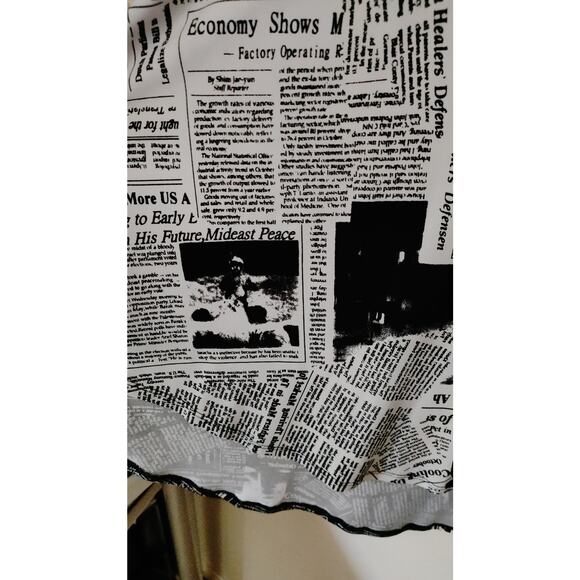 IC by Connie K Top Tunic Asymmetrical Newspaper Print Black White Small - Picture 3 of 5